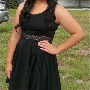 Black skater dress with lace see through detail